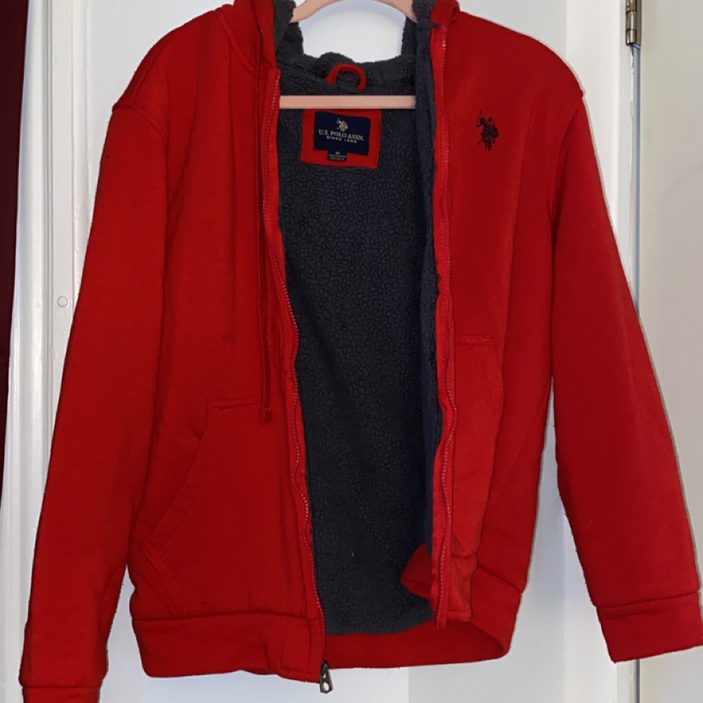U.S. Polo Assn. Red Sherpa-Lined Zip Hoodie